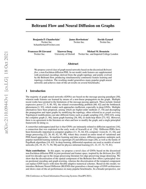 Main figure for Beltrami Flow and Neural Diffusion on Graphs
