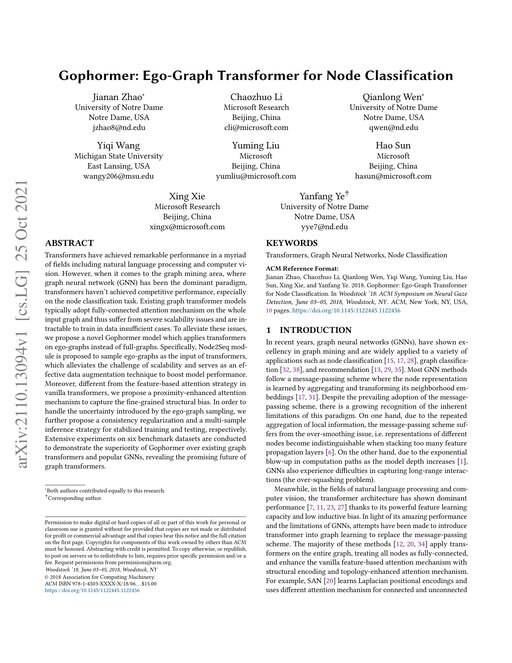 Main figure for Gophormer: Ego-Graph Transformer for Node Classification
