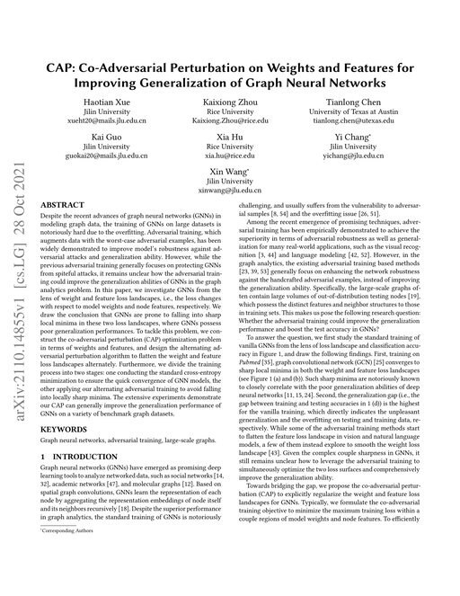 Main figure for CAP: Co-Adversarial Perturbation on Weights and Features for Improving Generalization of Graph Neural Networks