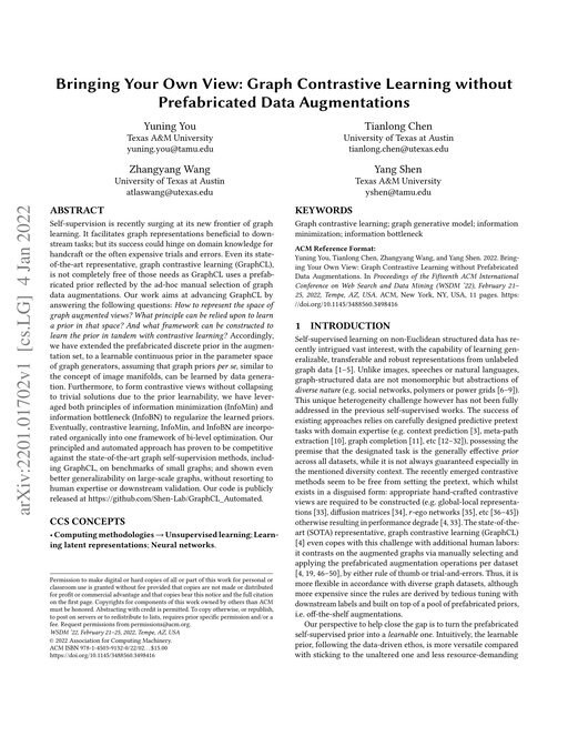 Main figure for Bringing Your Own View: Graph Contrastive Learning without Prefabricated Data Augmentations