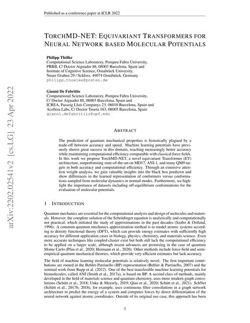 Main figure for TorchMD-NET: Equivariant Transformers for Neural Network based Molecular Potentials