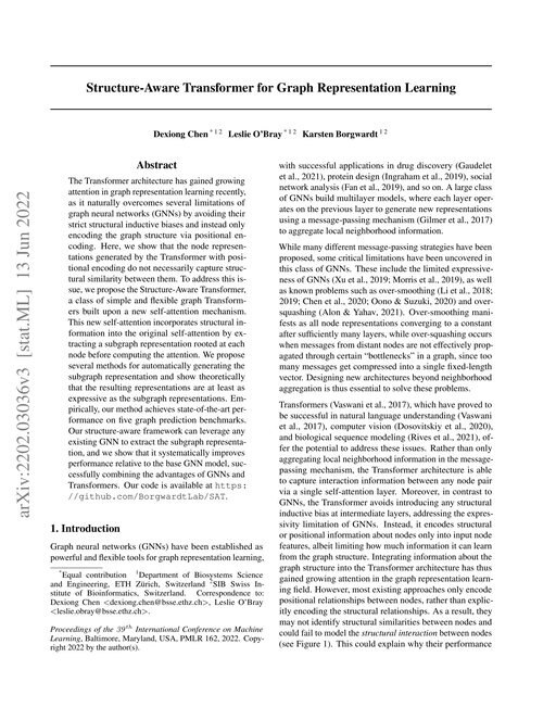 Main figure for Structure-Aware Transformer for Graph Representation Learning