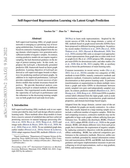 Main figure for Self-Supervised Representation Learning via Latent Graph Prediction