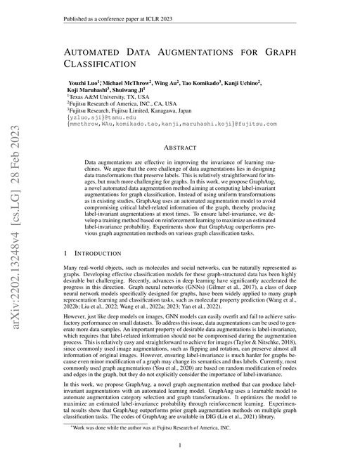 Main figure for Automated Data Augmentations for Graph Classification