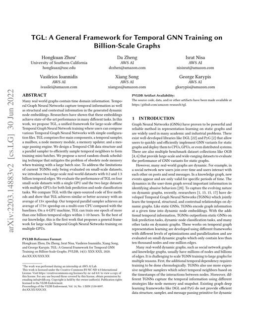 Main figure for TGL: A General Framework for Temporal GNN Training on Billion-Scale Graphs