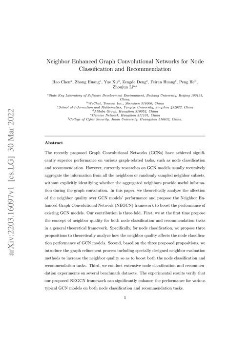 Main figure for Neighbor Enhanced Graph Convolutional Networks for Node Classification and Recommendation