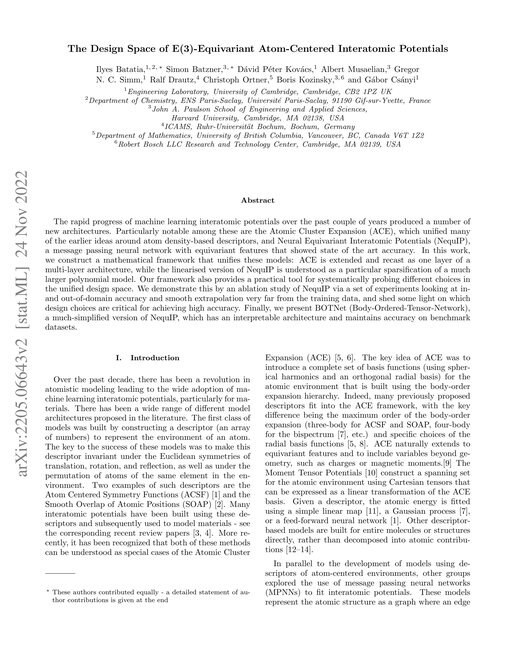 Main figure for The design space of E(3)-equivariant atom-centred interatomic potentials