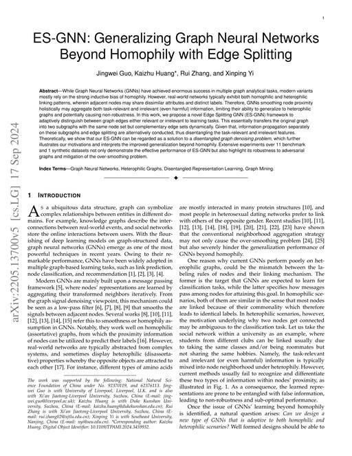 Main figure for ES-GNN: Generalizing Graph Neural Networks Beyond Homophily with Edge Splitting