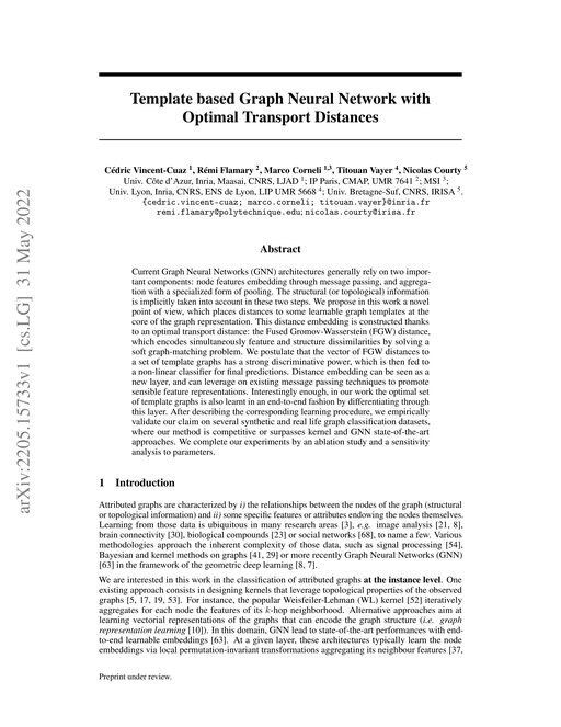 Main figure for Template based Graph Neural Network with Optimal Transport Distances