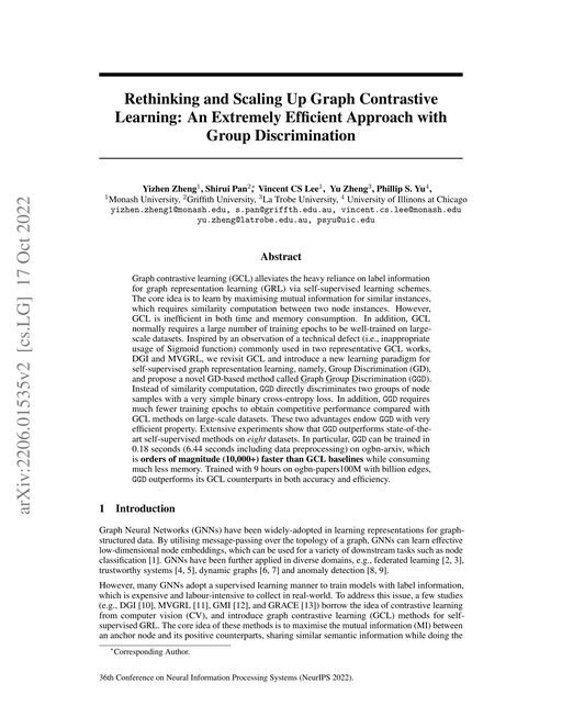Main figure for Rethinking and Scaling Up Graph Contrastive Learning: An Extremely Efficient Approach with Group Discrimination