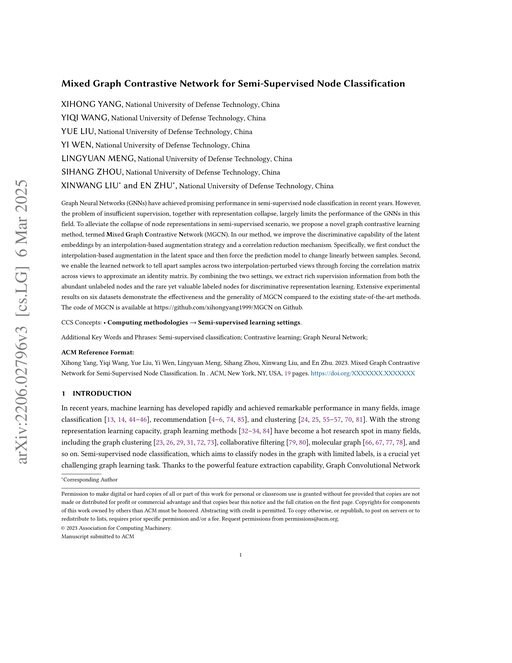 Main figure for Mixed Graph Contrastive Network for Semi-Supervised Node Classification