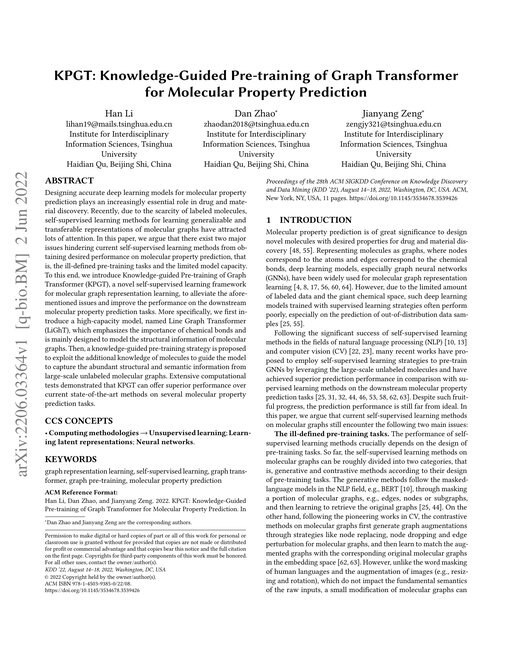 Main figure for KPGT: Knowledge-Guided Pre-training of Graph Transformer for Molecular Property Prediction