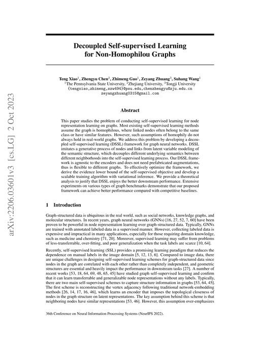Main figure for Decoupled Self-supervised Learning for Non-Homophilou Graphs
