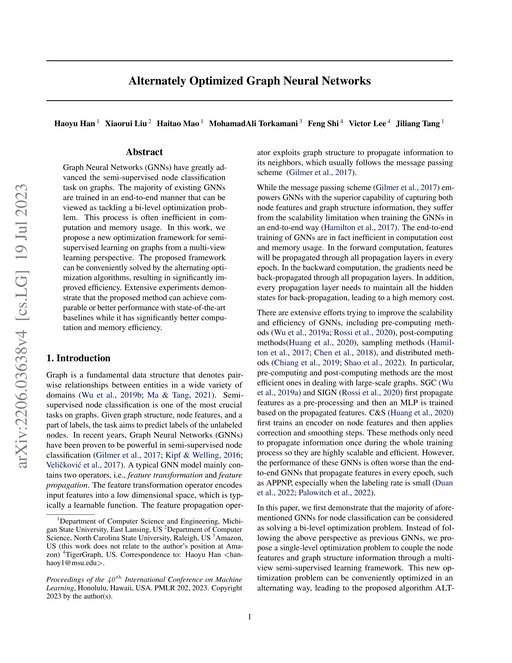Main figure for Alternately Optimized Graph Neural Networks