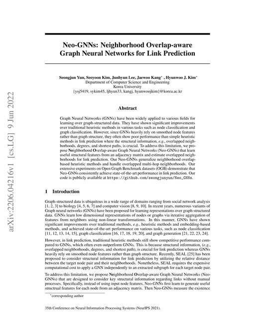 Main figure for Neo-GNNs: Neighborhood Overlap-aware Graph Neural Networks for Link Prediction