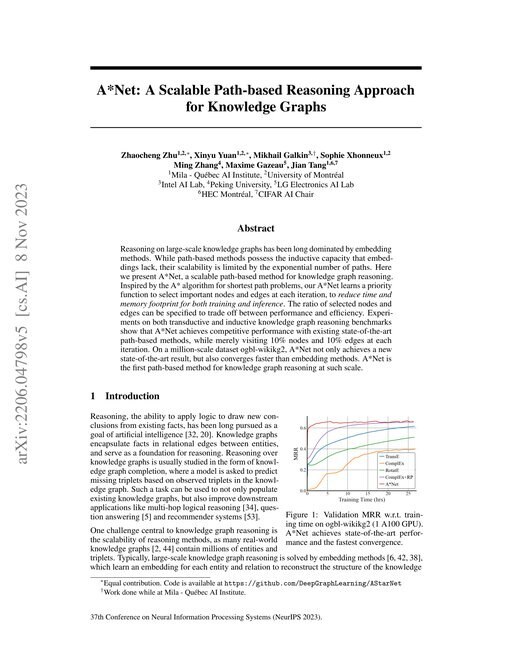 Main figure for A*Net: A Scalable Path-based Reasoning Approach for Knowledge Graphs
