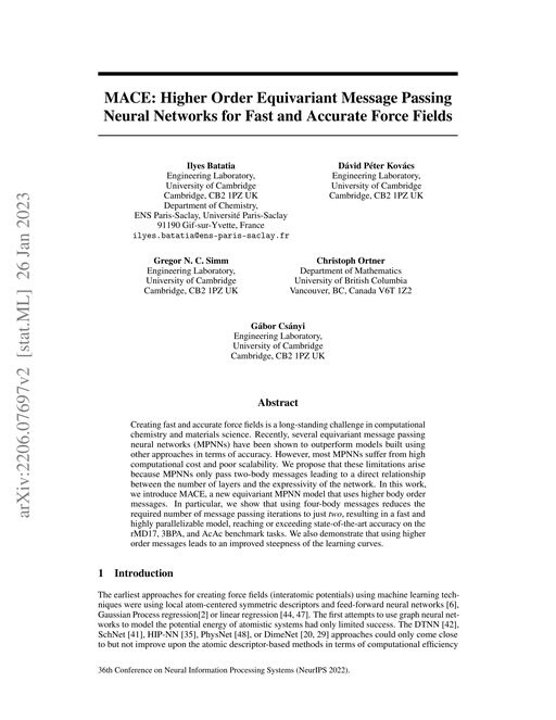 Main figure for MACE: Higher Order Equivariant Message Passing Neural Networks for Fast and Accurate Force Fields