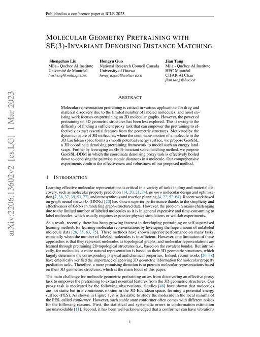 Main figure for Molecular Geometry Pretraining with SE(3)-Invariant Denoising Distance Matching