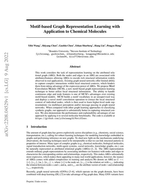 Main figure for Motif-based Graph Representation Learning with Application to Chemical Molecules