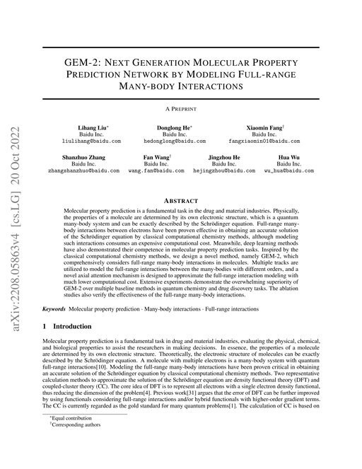 Main figure for GEM-2: Next Generation Molecular Property Prediction Network by Modeling Full-range Many-body Interactions