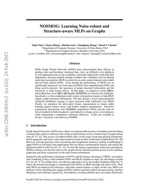 Main figure for NOSMOG: Learning Noise-robust and Structure-aware MLPs on Graphs