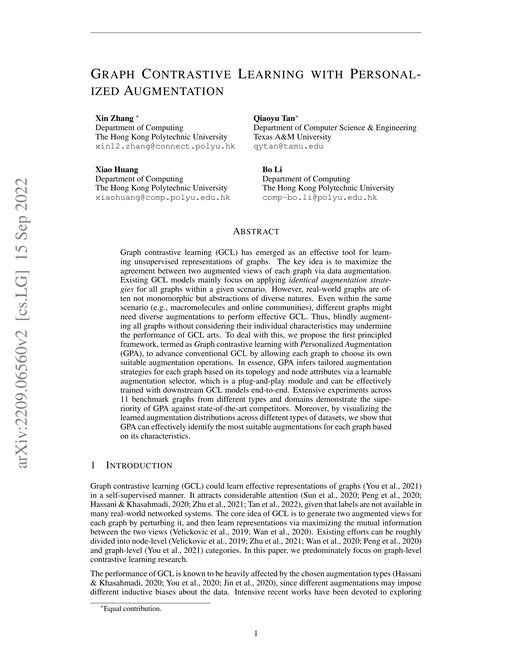 Main figure for Graph Contrastive Learning with Personalized Augmentation