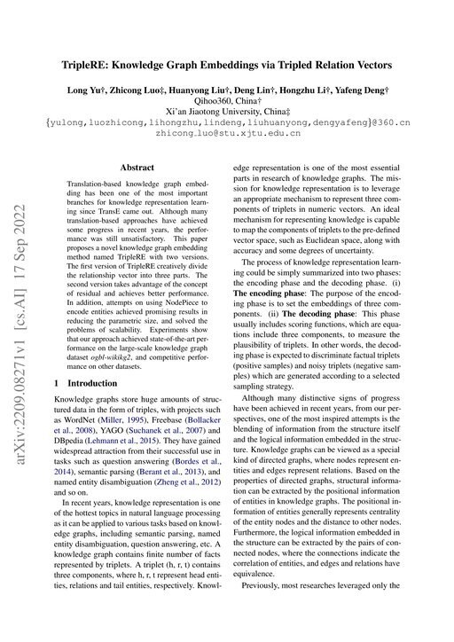 Main figure for TripleRE: Knowledge Graph Embeddings via Tripled Relation Vectors
