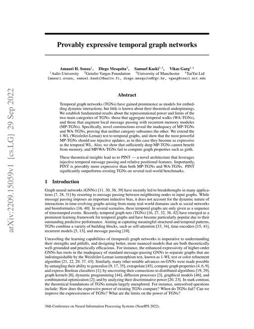 Main figure for Provably expressive temporal graph networks