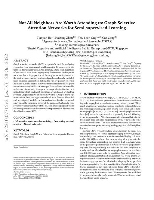 Main figure for Not All Neighbors Are Worth Attending to: Graph Selective Attention Networks for Semi-supervised Learning