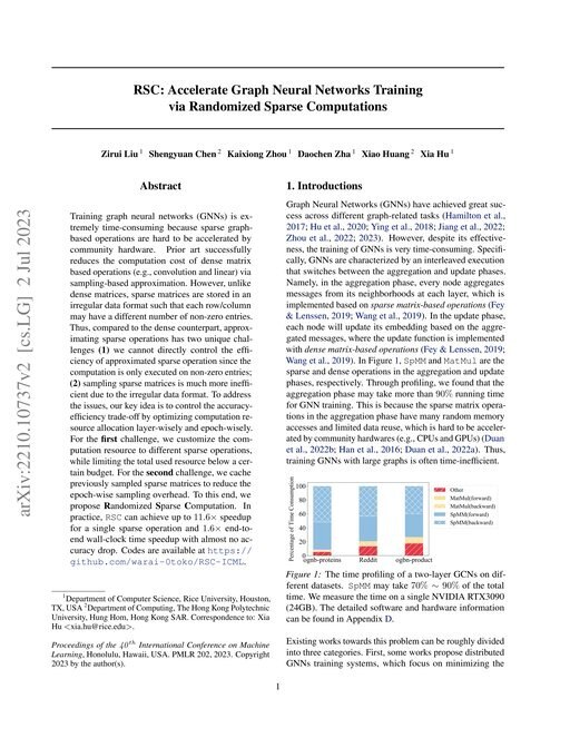 Main figure for RSC: Accelerate Graph Neural Networks Training via Randomized Sparse Computations