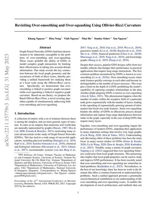 Main figure for Revisiting Over-smoothing and Over-squashing using Ollivier's Ricci Curvature