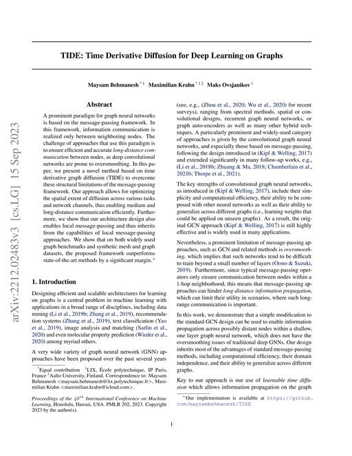 Main figure for TIDE: Time Derivative Diffusion for Deep Learning on Graphs