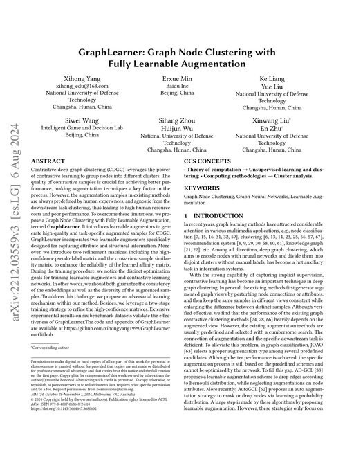 Main figure for GraphLearner: Graph Node Clustering with Fully Learnable Augmentation