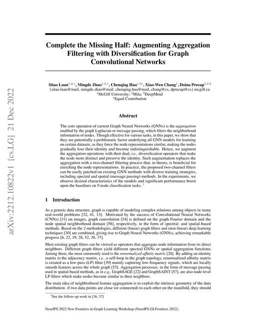 Main figure for Complete the Missing Half: Augmenting Aggregation Filtering with Diversification for Graph Convolutional Networks