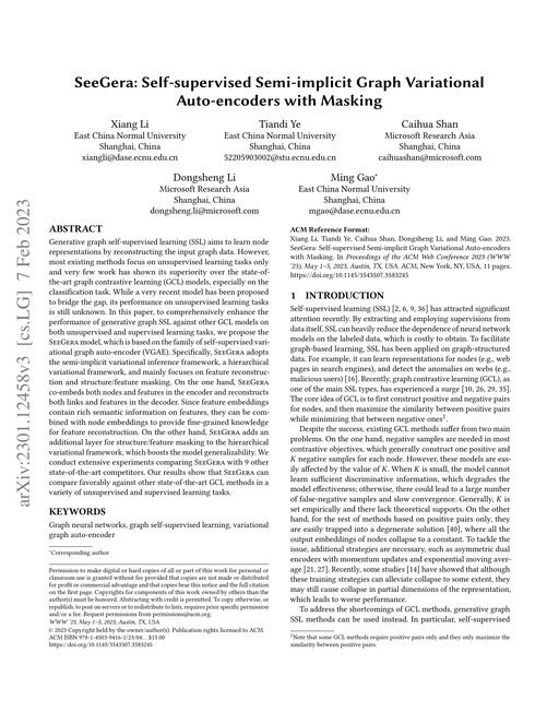Main figure for SeeGera: Self-supervised Semi-implicit Graph Variational Auto-encoders with Masking