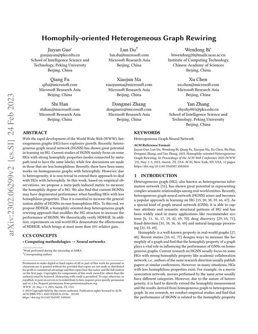 Main figure for Homophily-oriented Heterogeneous Graph Rewiring