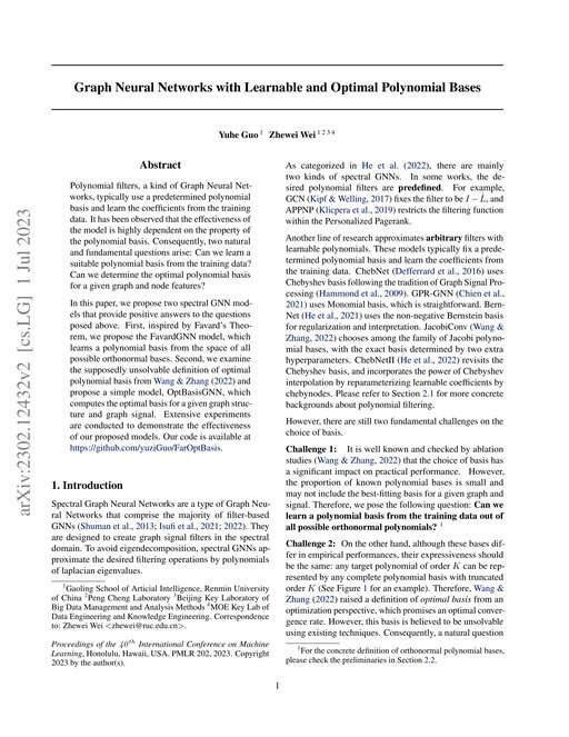 Main figure for Graph Neural Networks with Learnable and Optimal Polynomial Bases