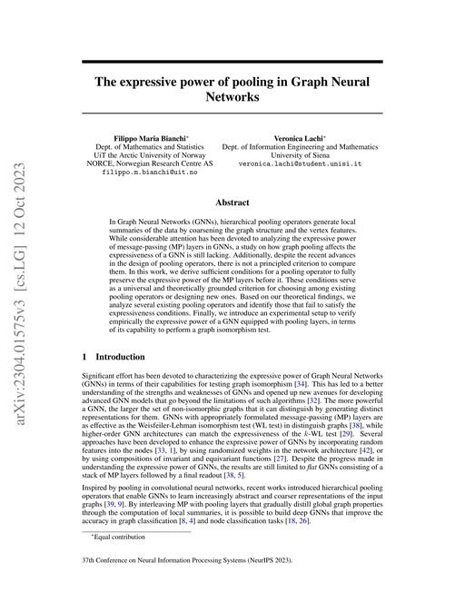 Main figure for The expressive power of pooling in Graph Neural Networks