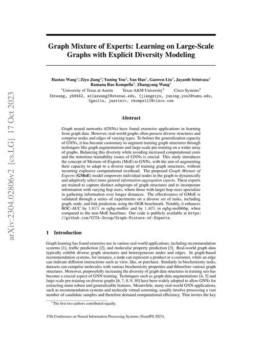 Main figure for Graph Mixture of Experts: Learning on Large-Scale Graphs with Explicit Diversity Modeling
