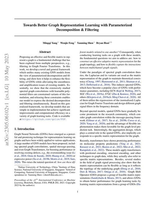 Main figure for Towards Better Graph Representation Learning with Parameterized Decomposition & Filtering