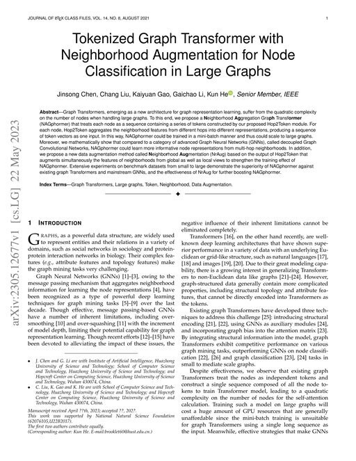Main figure for Tokenized Graph Transformer with Neighborhood Augmentation for Node Classification in Large Graphs