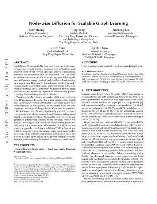 Main figure for Node-wise Diffusion for Scalable Graph Learning
