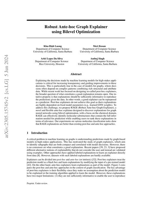Main figure for Robust Ante-hoc Graph Explainer using Bilevel Optimization