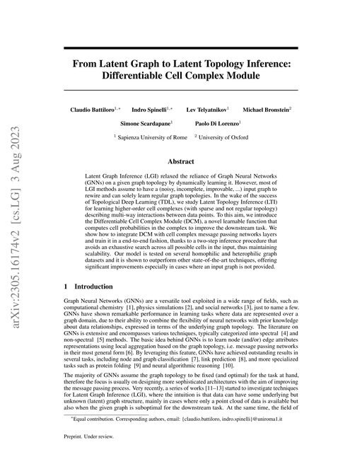 Main figure for From Latent Graph to Latent Topology Inference: Differentiable Cell Complex Module