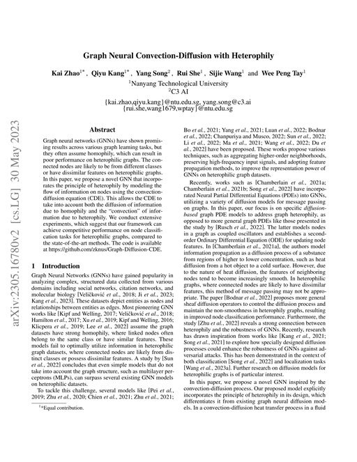 Main figure for Graph Neural Convection-Diffusion with Heterophily