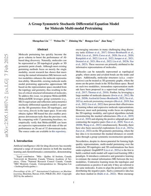Main figure for A Group Symmetric Stochastic Differential Equation Model for Molecule Multi-modal Pretraining