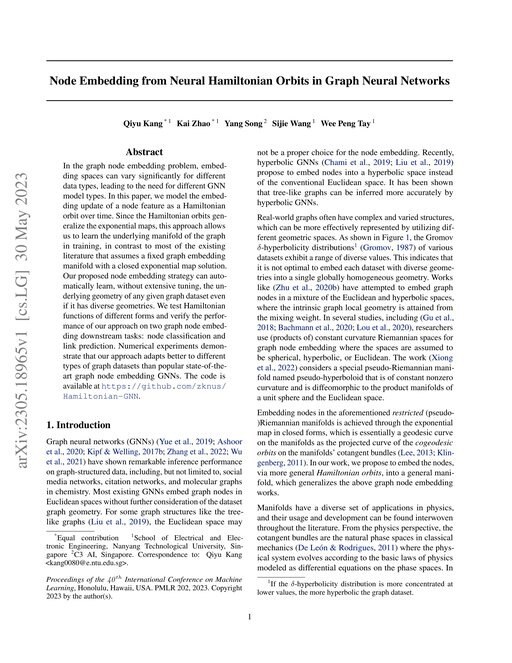 Main figure for Node Embedding from Neural Hamiltonian Orbits in Graph Neural Networks
