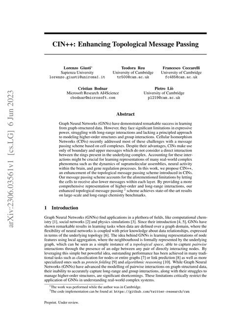 Main figure for CIN++: Enhancing Topological Message Passing