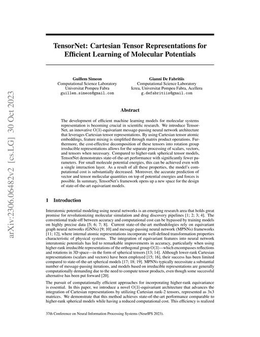 Main figure for TensorNet: Cartesian Tensor Representations for Efficient Learning of Molecular Potentials