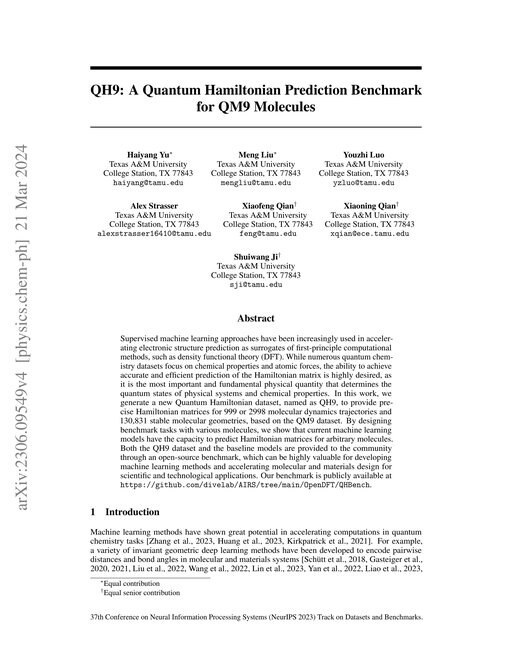 Main figure for QH9: A Quantum Hamiltonian Prediction Benchmark for QM9 Molecules